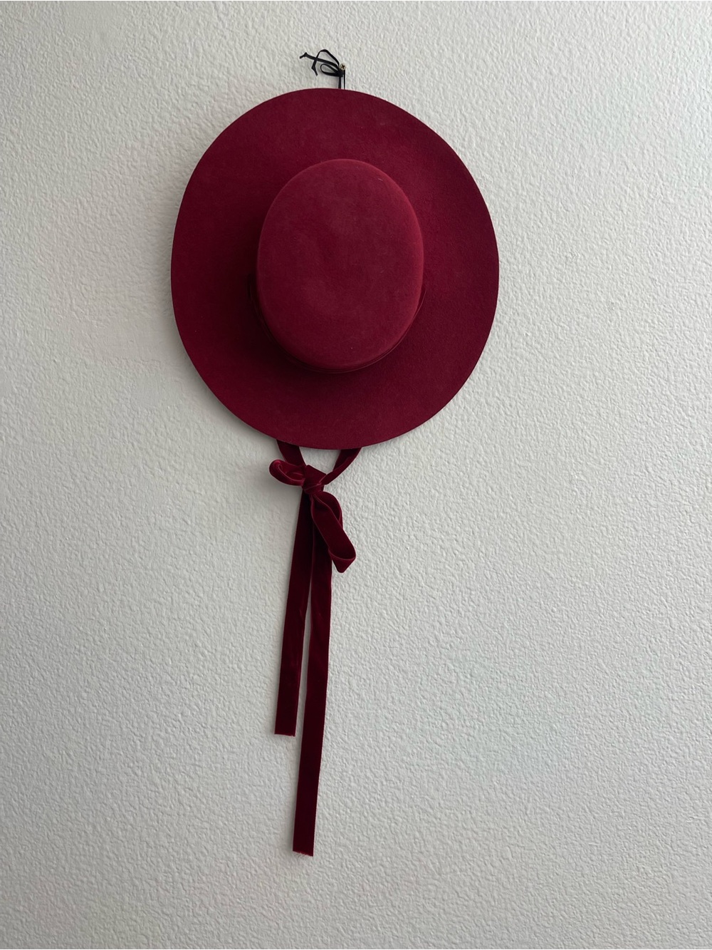 Women's 100% Wool Wide-Brim Hat with Tie - Burgundy